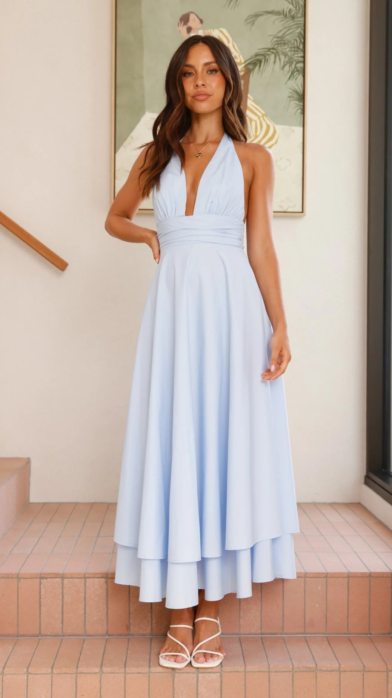 Kathy Halter Neck Maxi Dress Light Blue