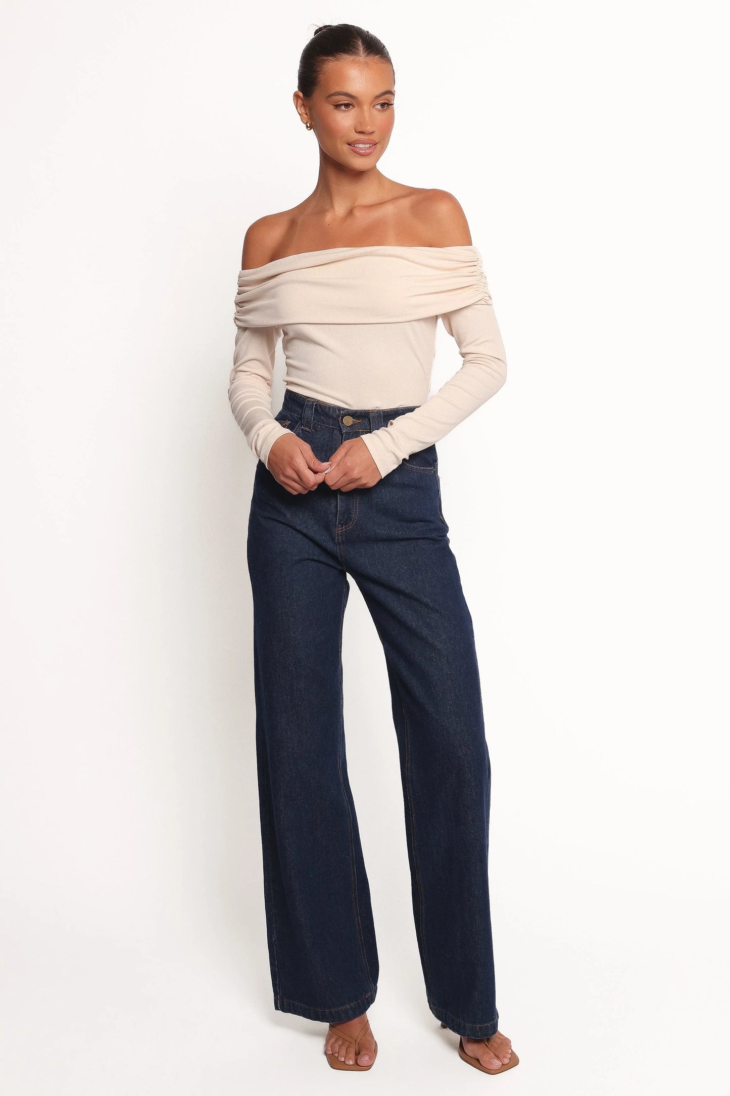 Thomsie Off Shoulder Knit Top Ivory