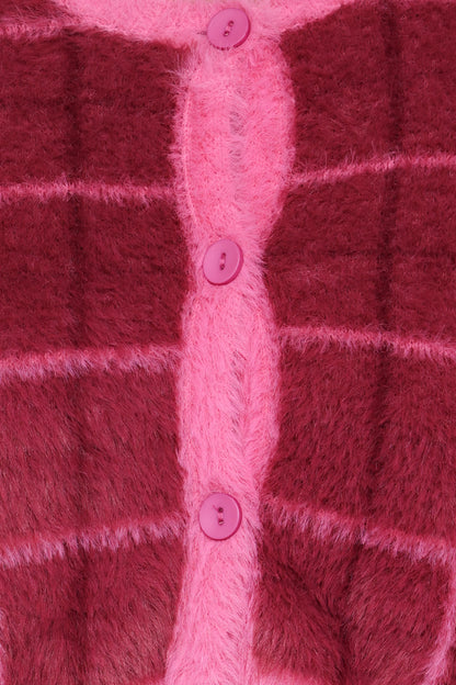 Viola Plaid Button Front Cardigan Burgundy