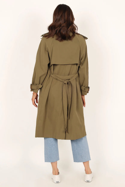 Trina Button Front Trench Coat Olive