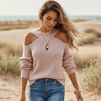 Boho Chic Open Shoulder Knit Sweater
