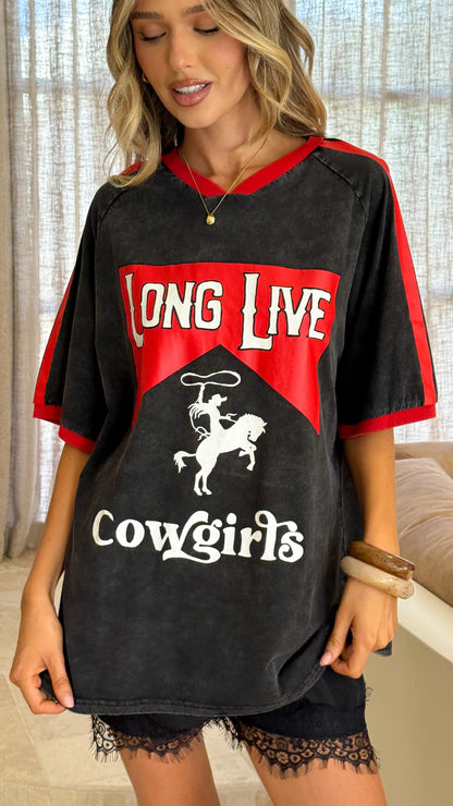 Long Live Cowgirls Oversized Tee Black Red