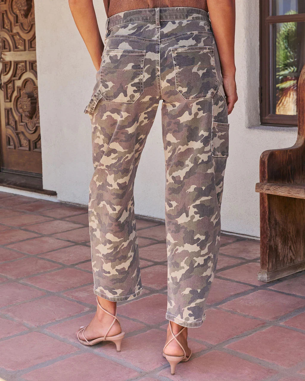 Rolend Super Stretch High Rise Barrel Leg Camo Jeans