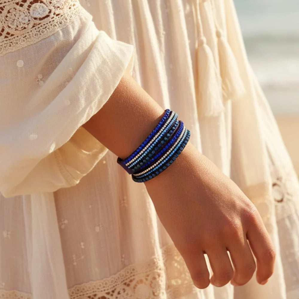 Leather Rhinestone Bracelet