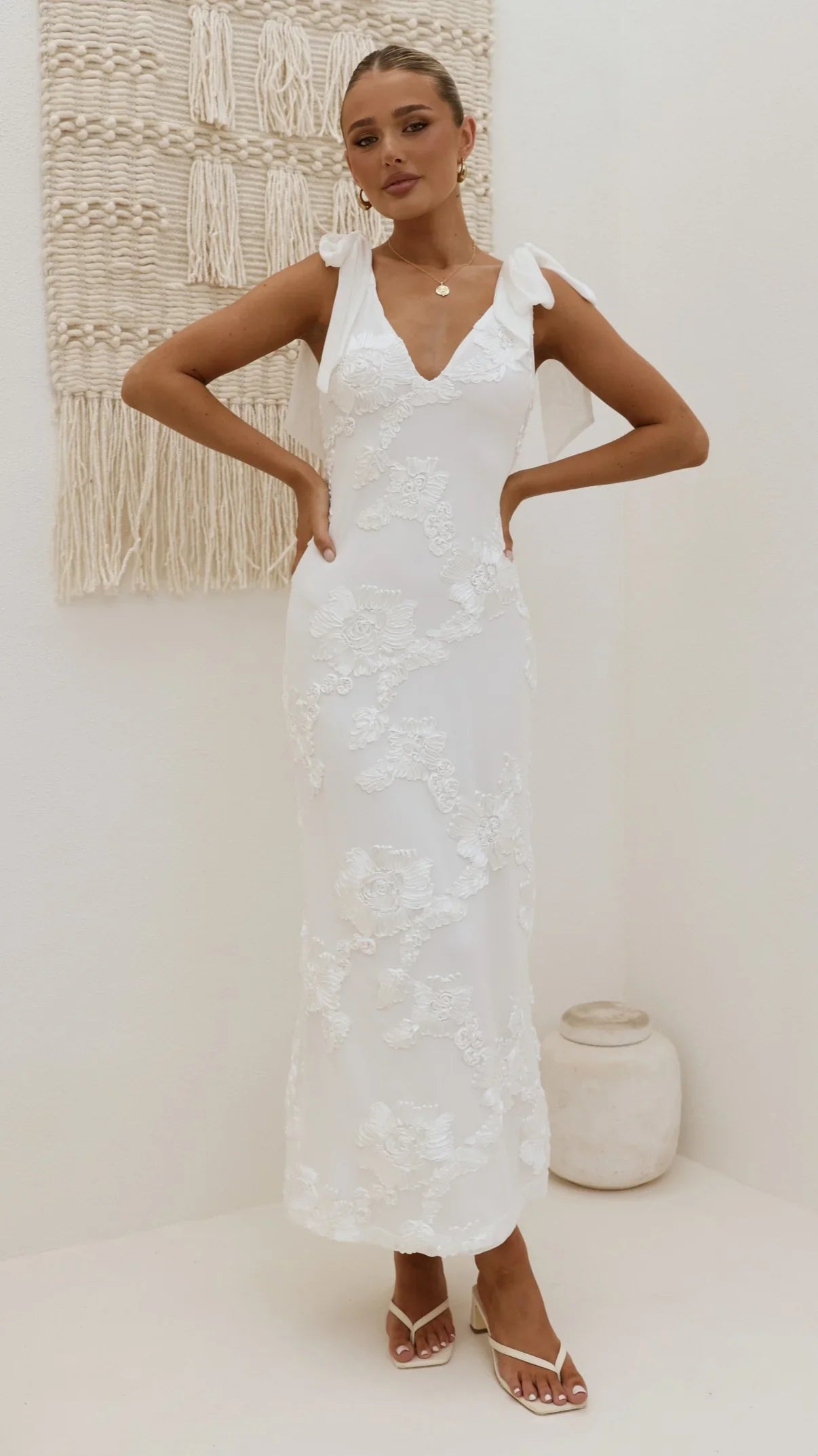 Usha Tie Strap Maxi Dress White