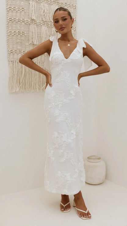 Usha Tie Strap Maxi Dress White