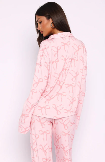 Pillow Talk Printed Long Sleeve Pyjama Set Posy Bow