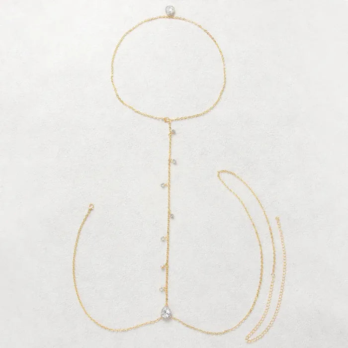Gold Rhinestone Tassel Body Chain