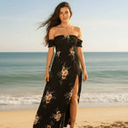 Off Shoulder Floral Maxi Dress with Side Slit
