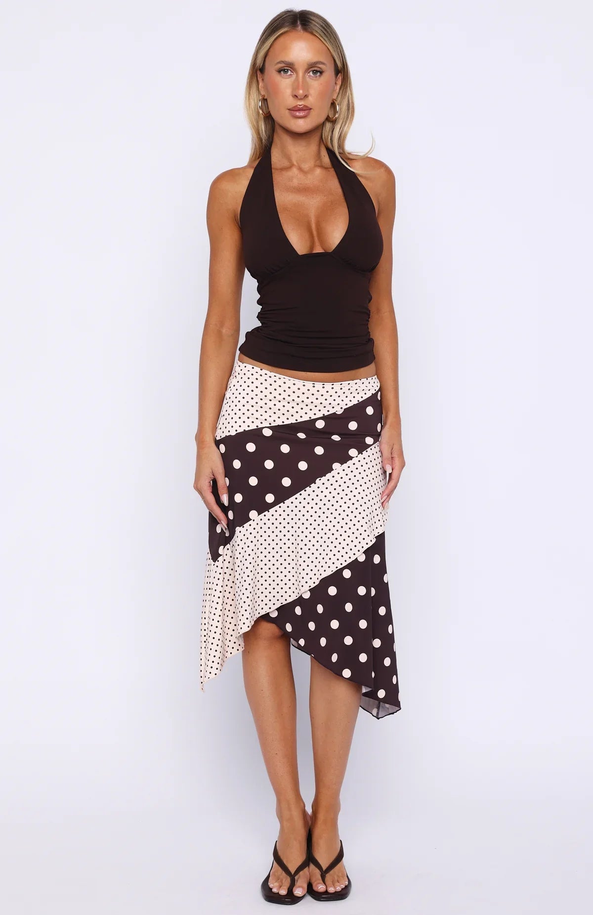 Offline Forever Midi Skirt Choc Cream Polka Dot