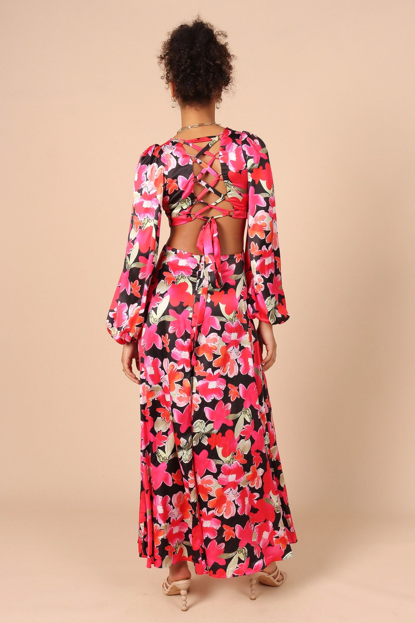 Teena Puff Sleeve Cutout Maxi Dress Black