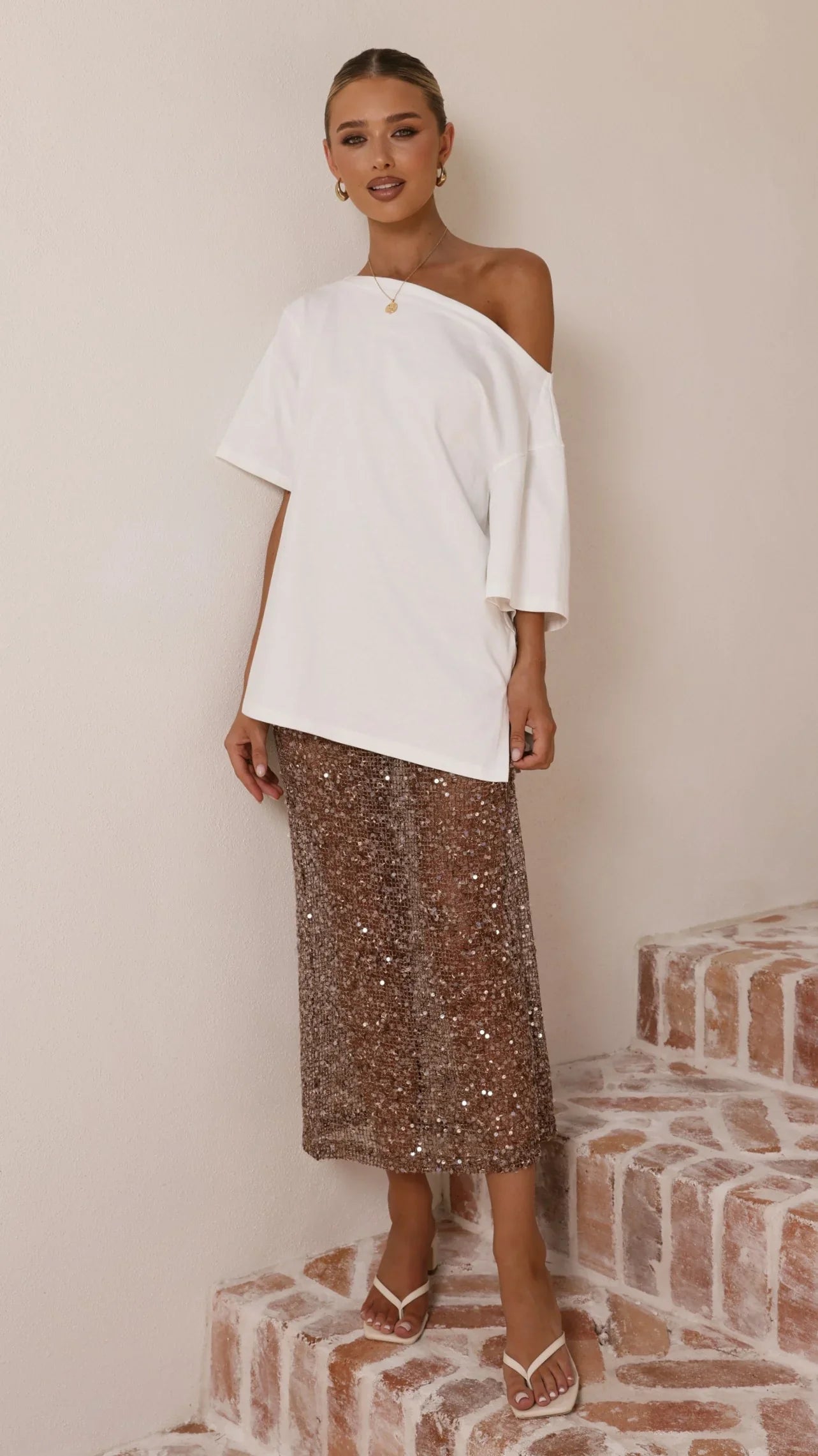 Verlo Sequins Maxi Skirt Mocha