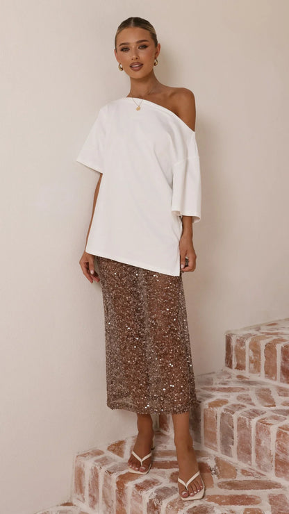 Verlo Sequins Maxi Skirt Mocha