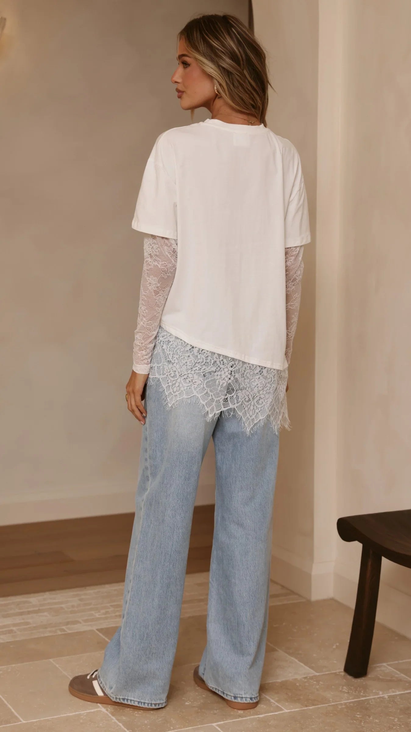 Quinn Lace Long Sleeve Top White