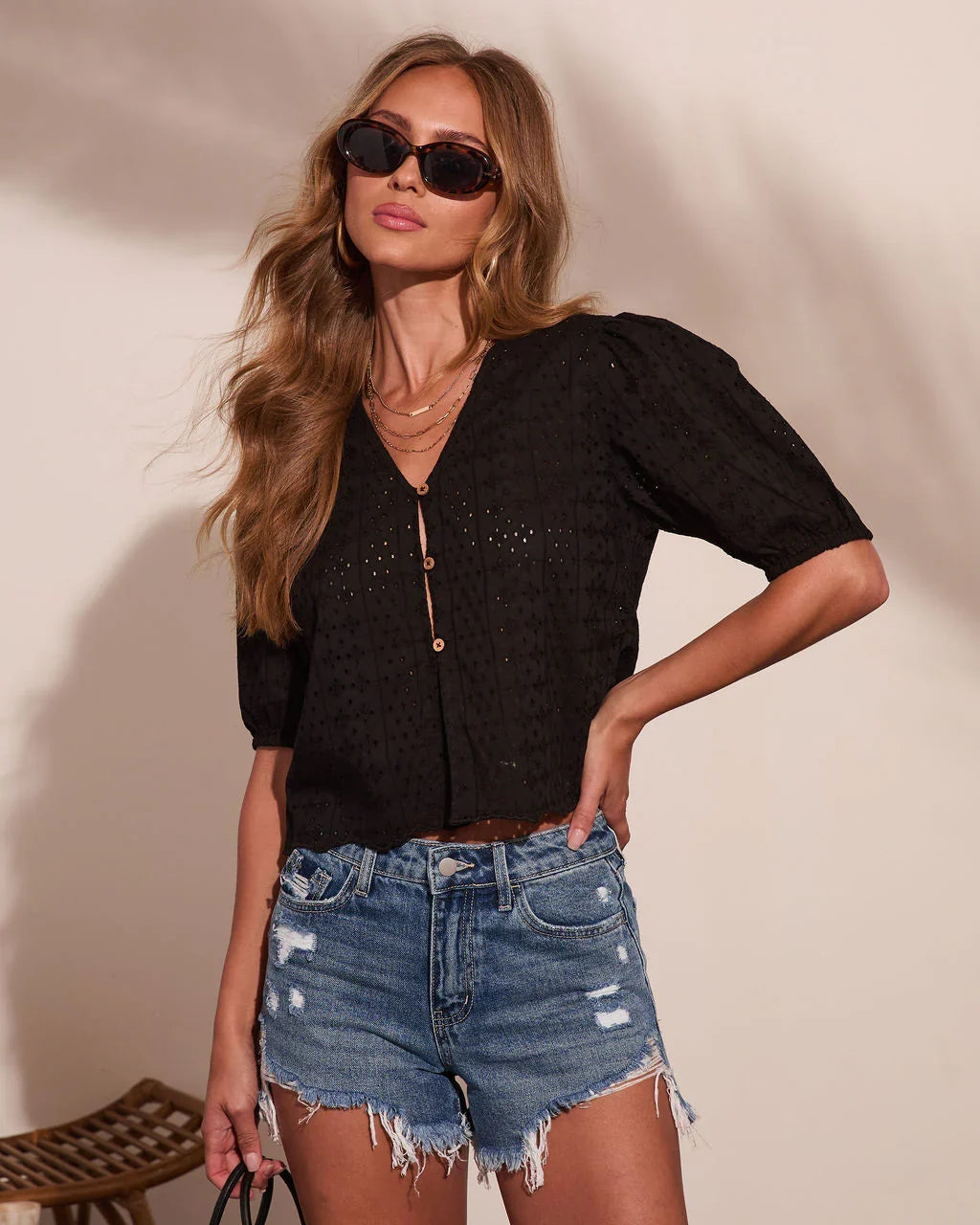 Ritual Moment Cotton Eyelet Puff Sleeve Top