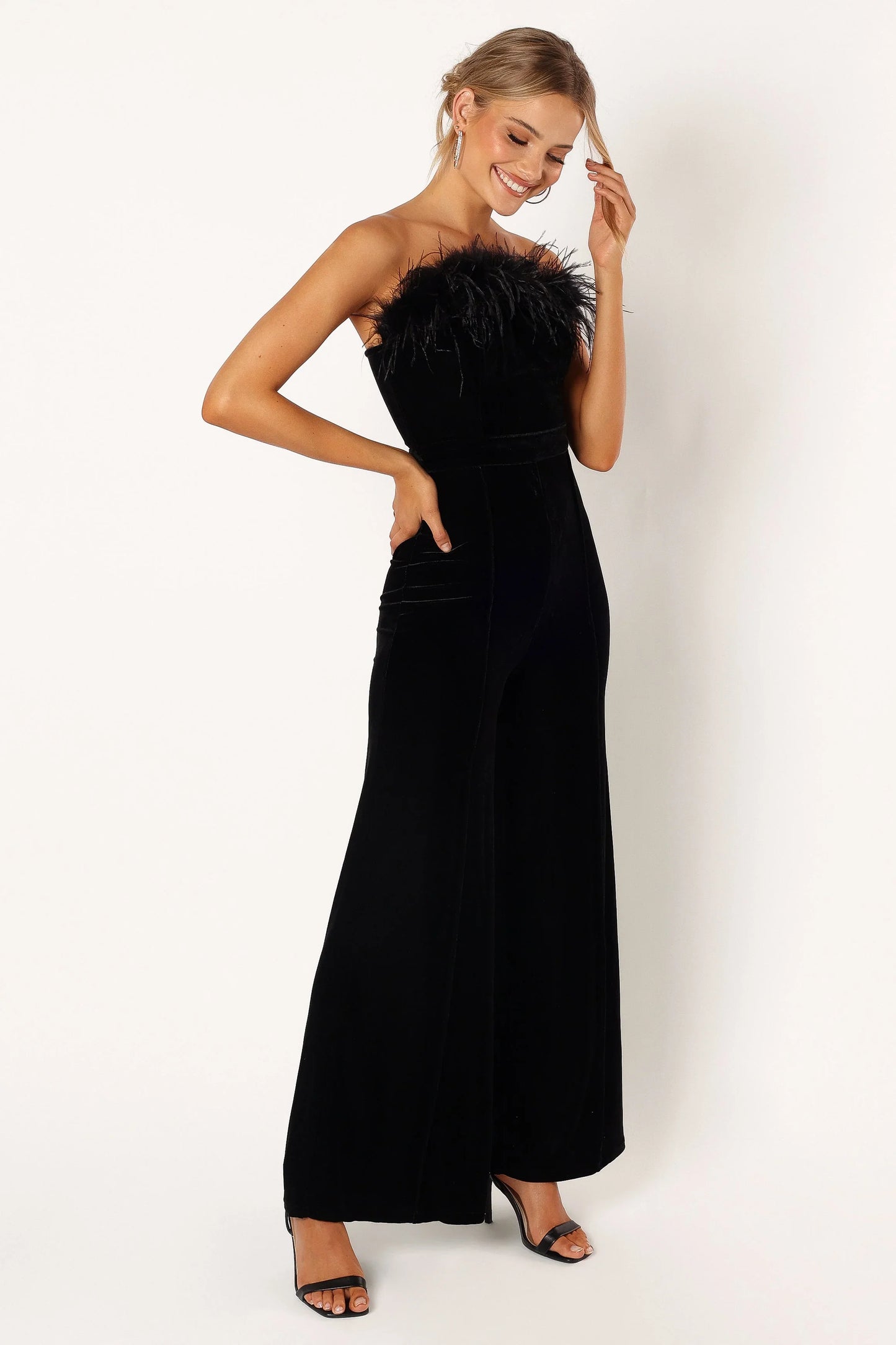 Donatella Feather Trim Jumpsuit Black