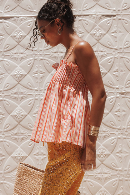 Carson Pleated Top Peach Stripe