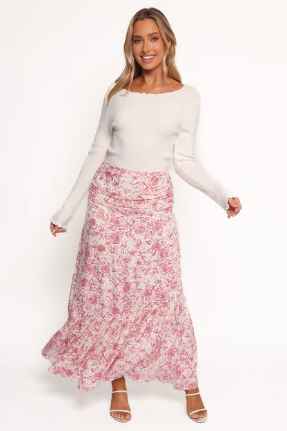 Velda Ruched Maxi Skirt Pink Floral