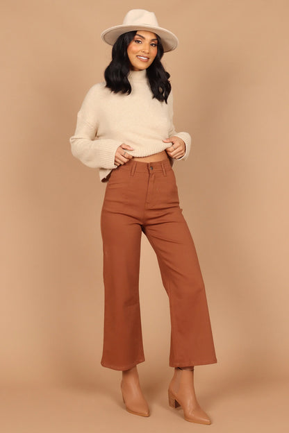 Georgette High Waisted Straight Leg Pants Brown