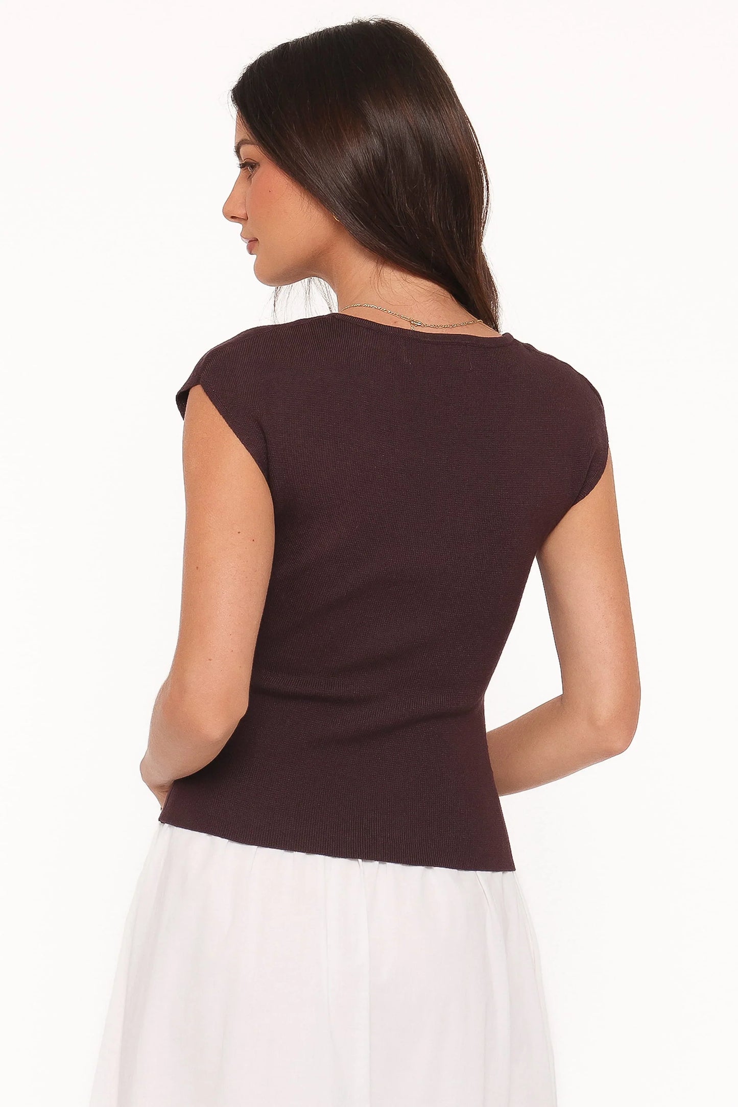 Tori Side Cinch Knitted Top Chocolate Brown