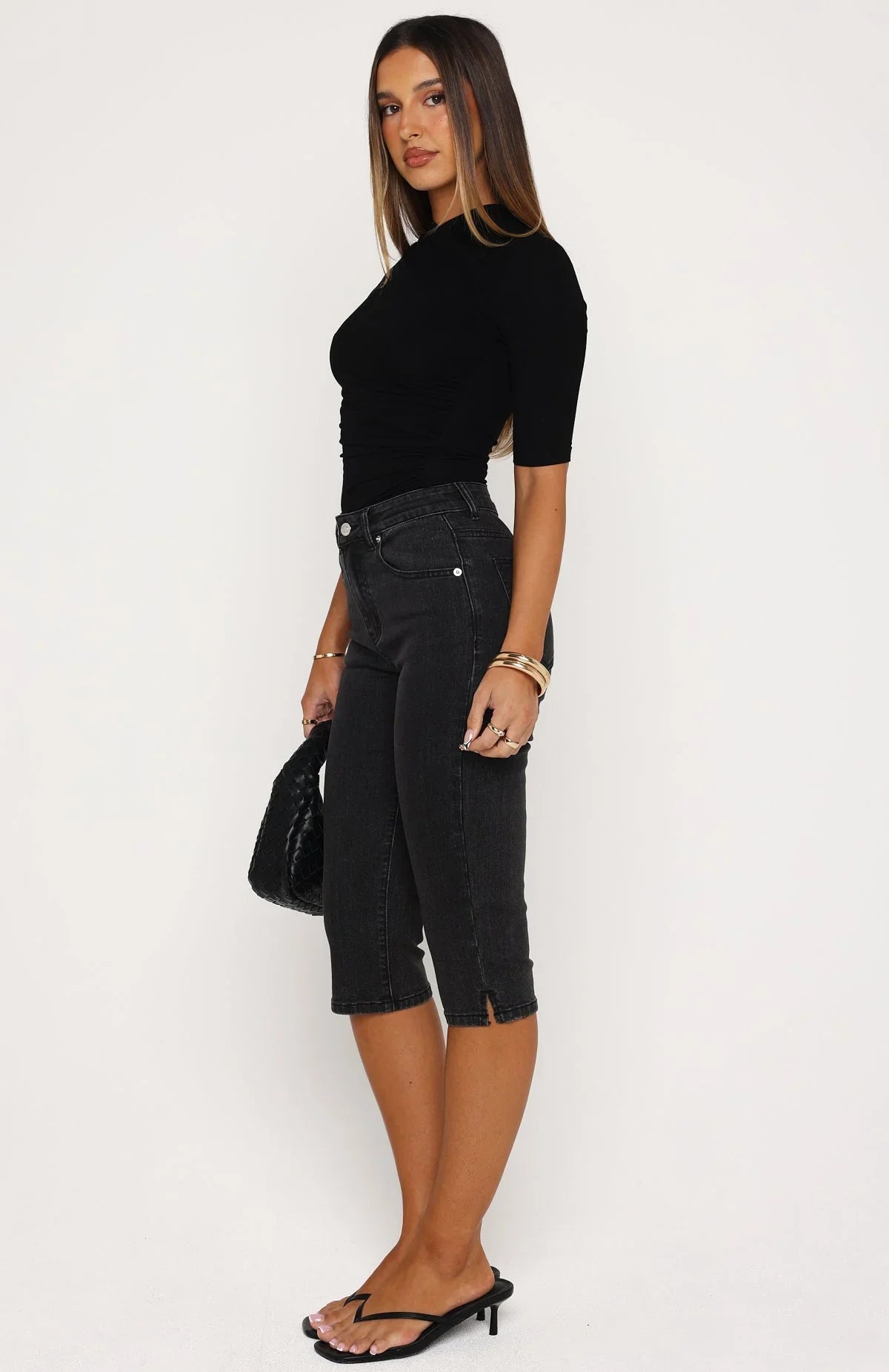 Cynthia High Rise Capri Jeans Black Acid