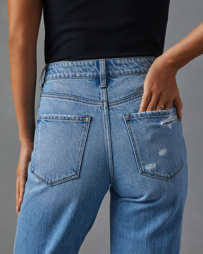 Sequoia Stretch High Rise Straight Leg Distressed Jeans