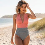 Deep V Neck Halter Backless One Piece Swimsuit