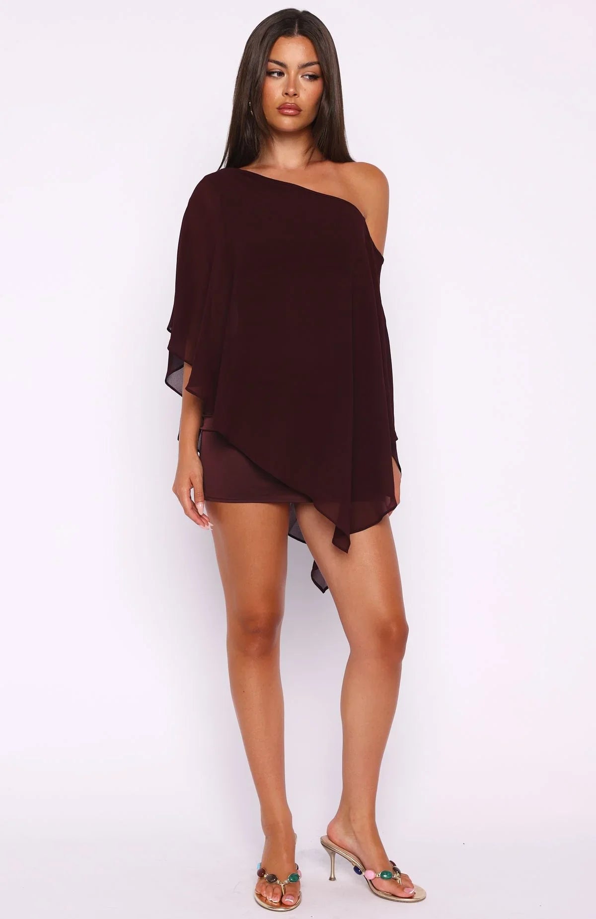 Just For Tonight One Shoulder Mini Dress Burgundy
