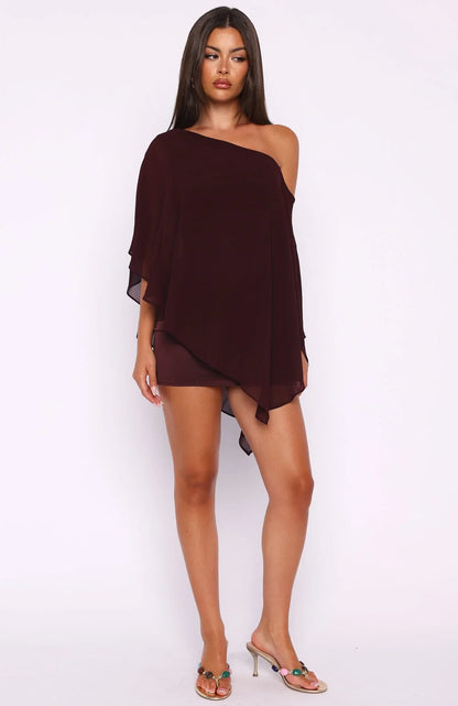 Just For Tonight One Shoulder Mini Dress Burgundy