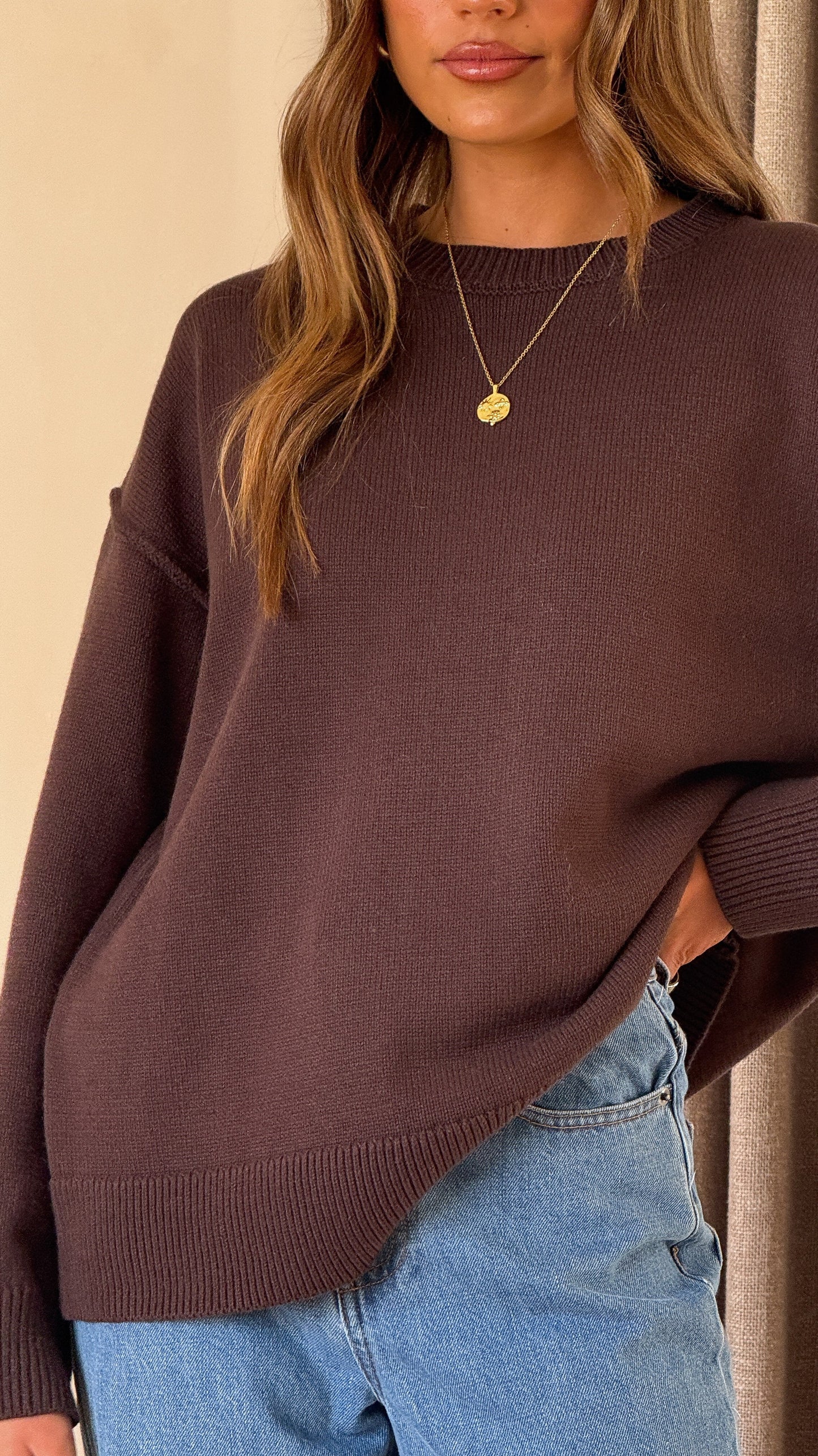 MVN Adrianne Crew Neck Knit Jumper Brown