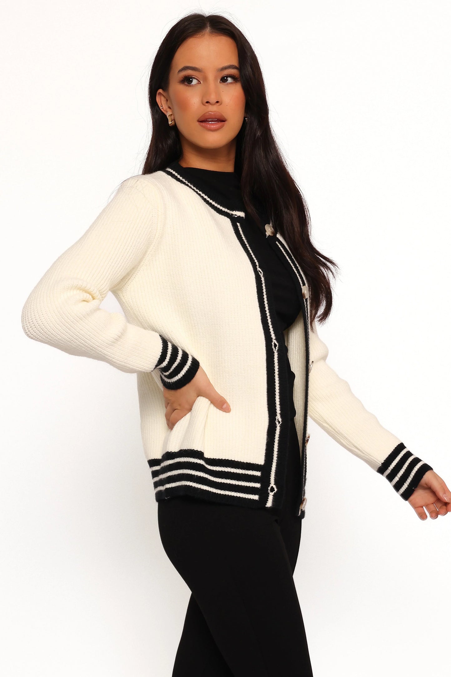 Yorkshire Contrast Hem Cardigan Cream