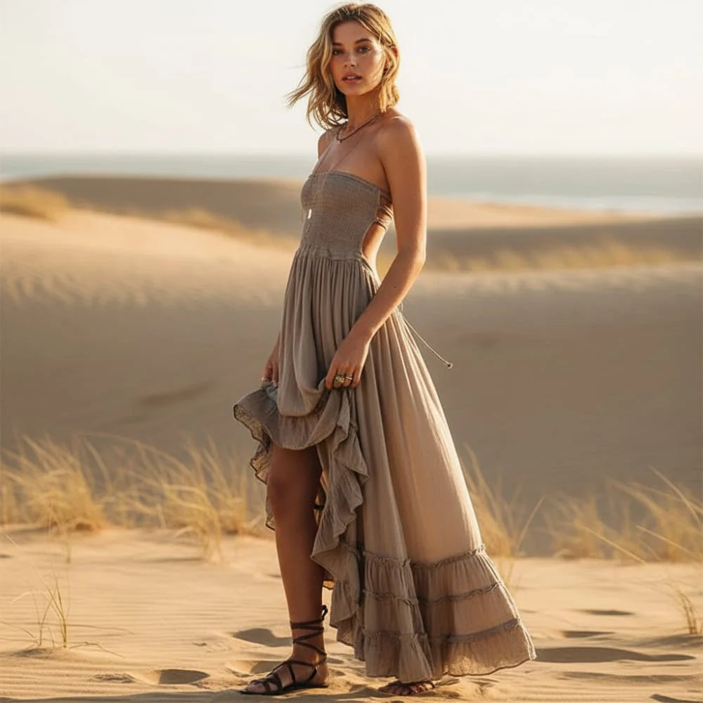 Boho Open Back Halter Maxi Dress