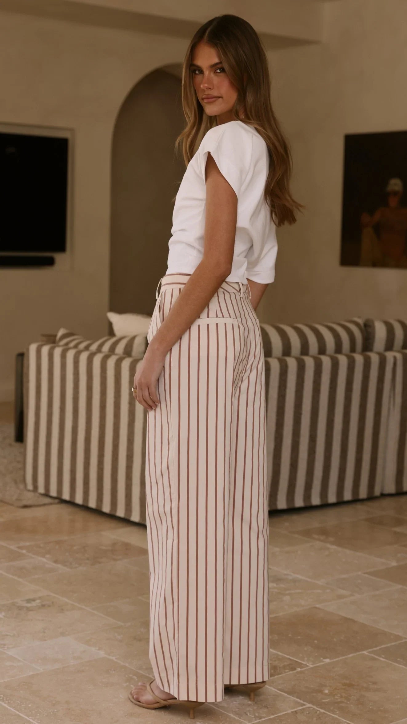 Tasmine Pants White Mauve Stripe