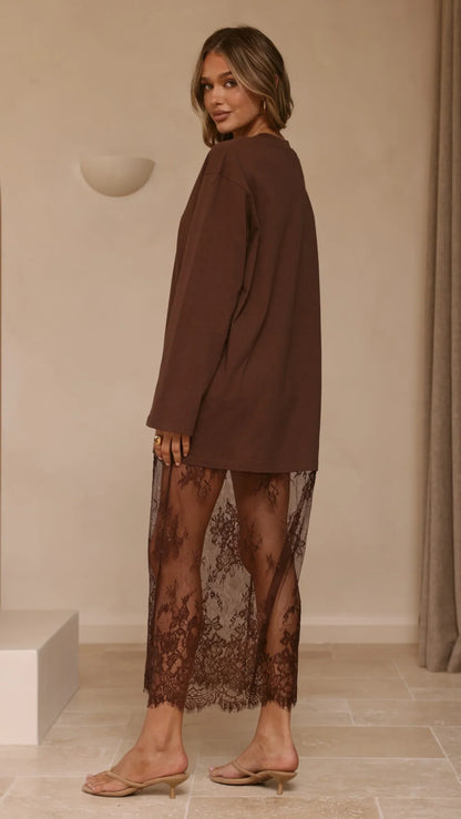 Kailey Lace Maxi Dress Brown