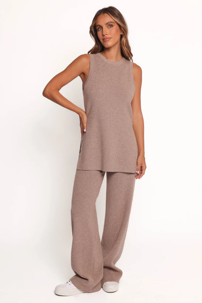 Ellory Knitted Pant Set Taupe Marle