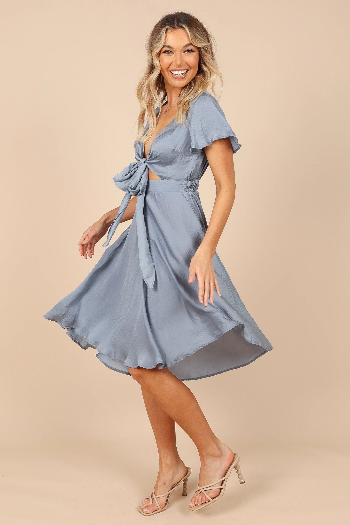 Amanda Hi Lo Tie Front Dress Blue