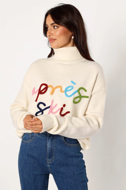 Apres Ski Turtleneck Knit Sweater Off White