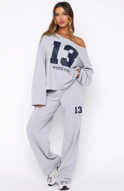 Only One Left Off Shoulder Oversized Long Sleeve Tee Grey Marle