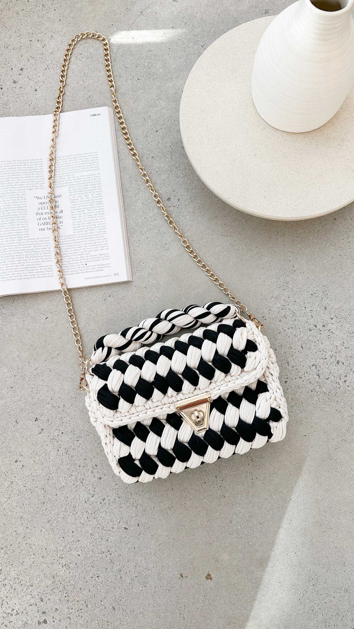 Annabel Chunky Plaited Handbag Cream Black