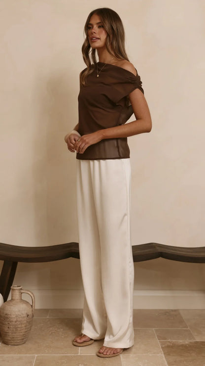 Zabella Sheer Off Shoulder Top Chocolate