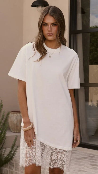 Avei Lace T Shirt Mini Dress White