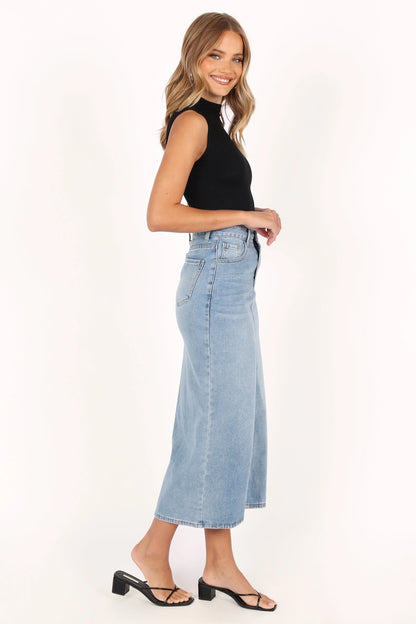 Dana Denim Midi Skirt Blue Wash