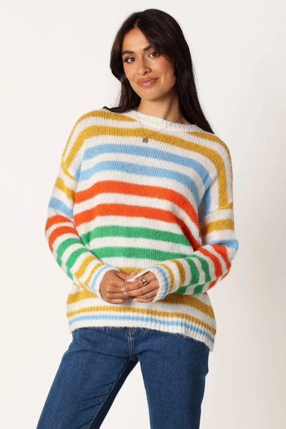 Sasha Multi Stripe Crewneck Knit Sweater Multi