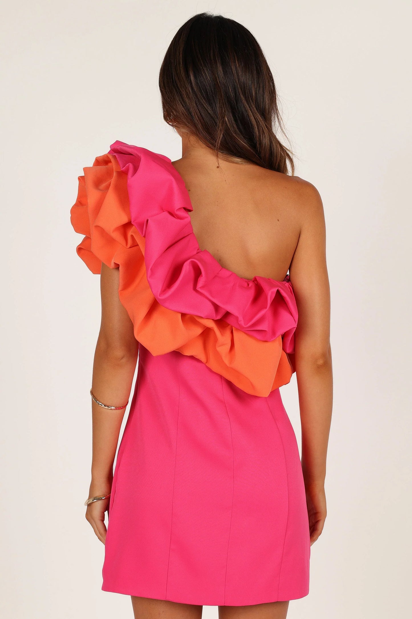 Phoebe One Shoulder Mini Dress Pink Orange