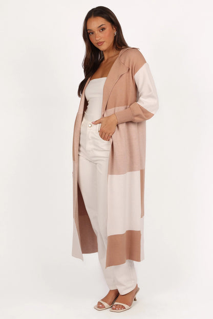 Kingston Large Check Long Cardigan Beige Check
