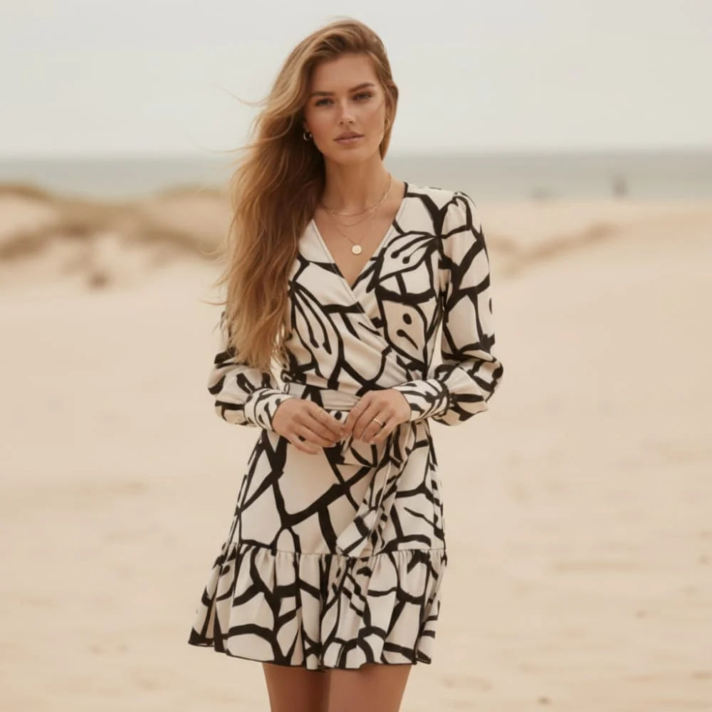 Boho V Neck Printed Mini Dress