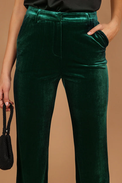 Darla Velvet Wide Leg Pants Hunter Green
