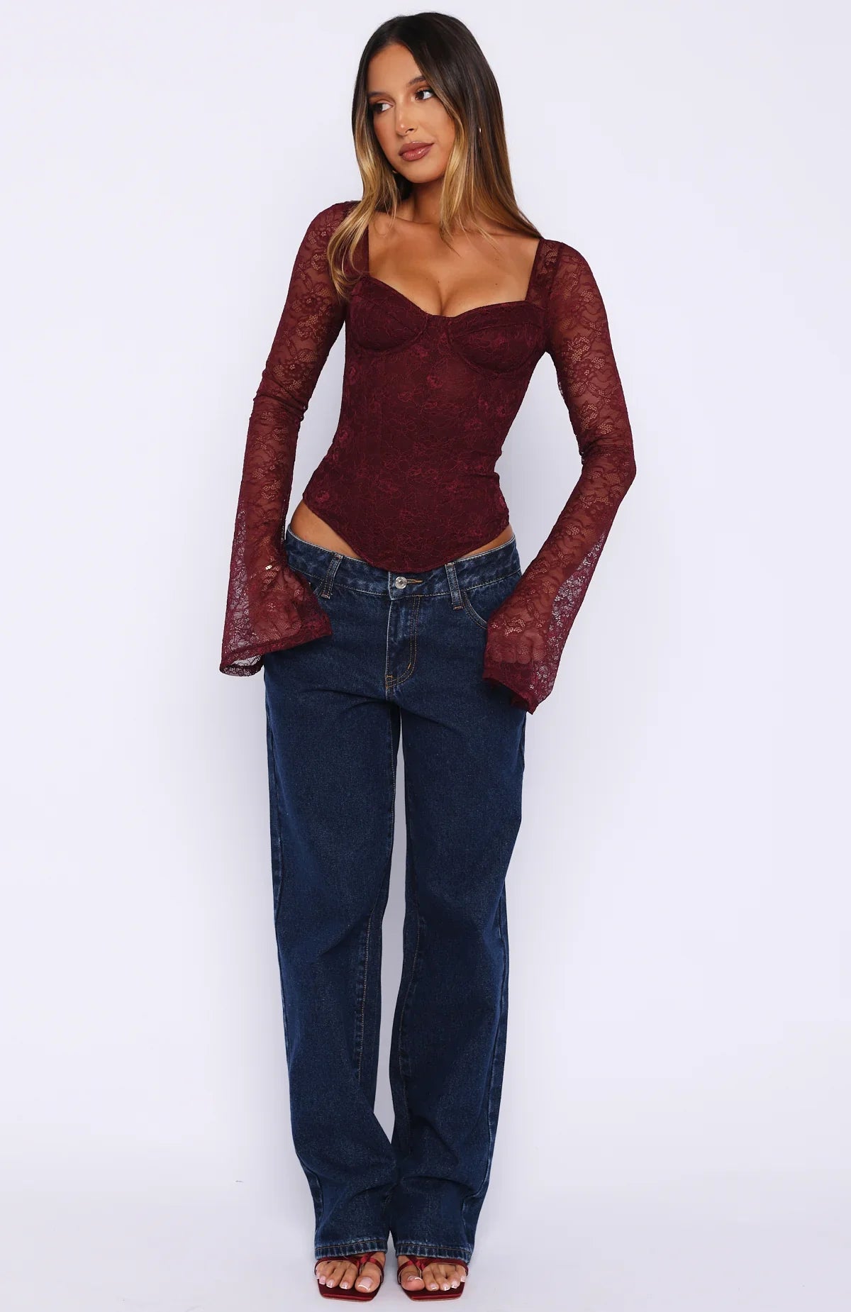 Midnight Rose Long Sleeve Bustier Wine