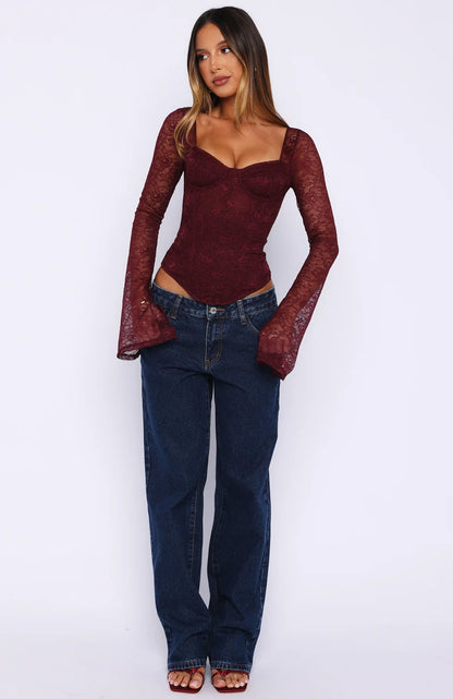 Midnight Rose Long Sleeve Bustier Wine