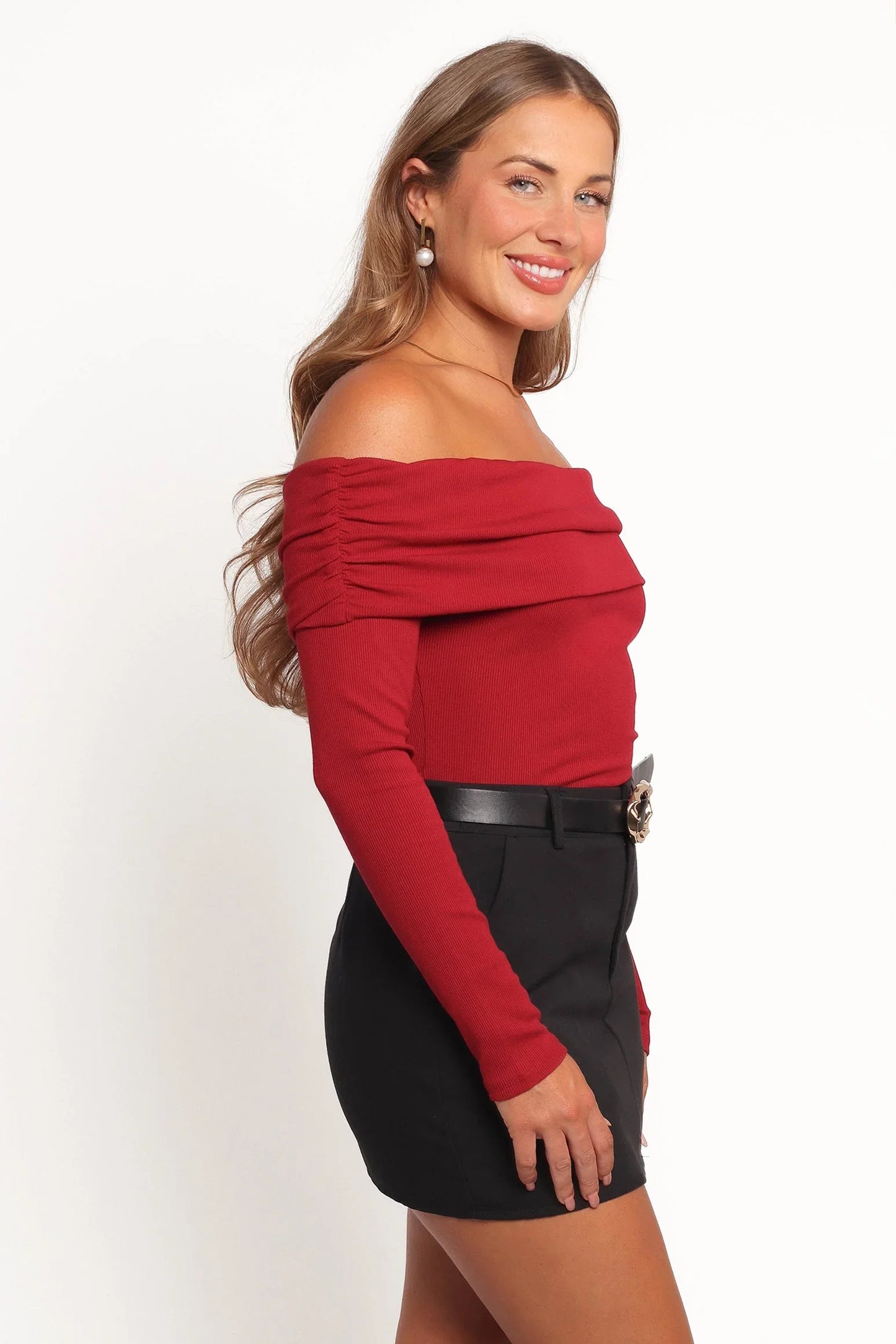 Thomsie Off Shoulder Knit Top Berry